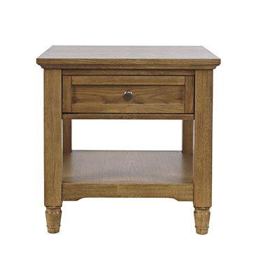 Brentwood 24 Inch Square End Table with Drawer and Storage Shelf In Cascade Oak and Brown