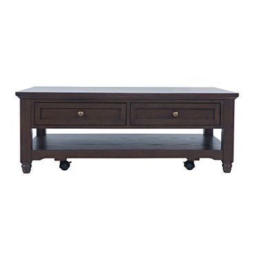 Brentwood 50 Inch Coffee Table with Storage and Caster Wheels In Arbor Oak and Brown