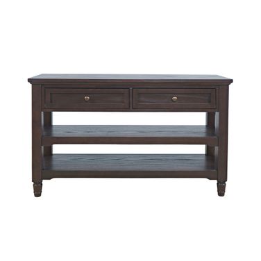 Brentwood 50 Inch Sofa Console Table with Drawers and Storage Shelves In Arbor Oak and Brown