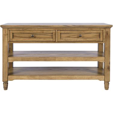 Brentwood 50 Inch Sofa Console Table with Drawers and Storage Shelves In Cascade Oak and Brown