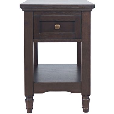Brentwood Chairside End Table with Drawer and Storage Shelf In Arbor Oak and Brown