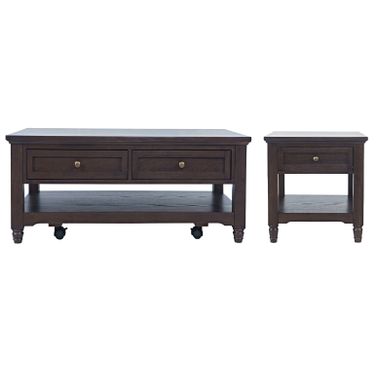 Brentwood Occasional Table Set with Storage and Caster Wheels In Arbor Oak and Brown
