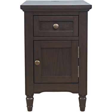 Brentwood USB Charging End Table with Storage Cabinet In Arbor Oak and Brown