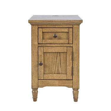 Brentwood USB Charging End Table with Storage Cabinet In Cascade Oak and Brown