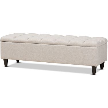 Brette Mid-Century Modern Light Blue Fabric Upholstered Dark Brown Finished Wood Storage Bench Ottoman