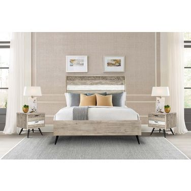 Bridges 3-Piece Queen Bedroom Set In Two-Tone Acacia Wood