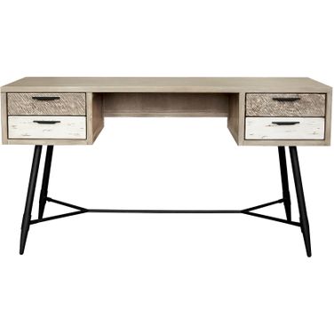 Bridges 4 Drawer Desk In Two Tone Acacia Wood