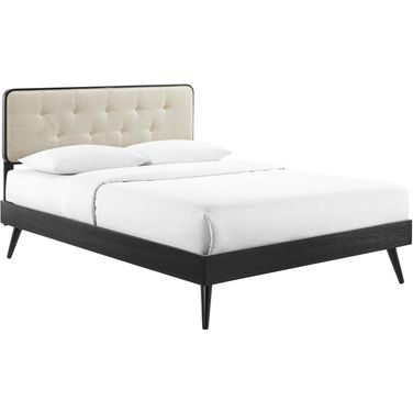 Bridgette Full Wood Platform Bed With Splayed Legs In Black and Beige