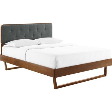 Bridgette King Wood Platform Bed With Angular Frame In Walnut Charcoal