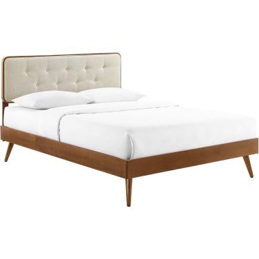 Bridgette King Wood Platform Bed With Splayed Legs MOD-6647-WAL-BEI
