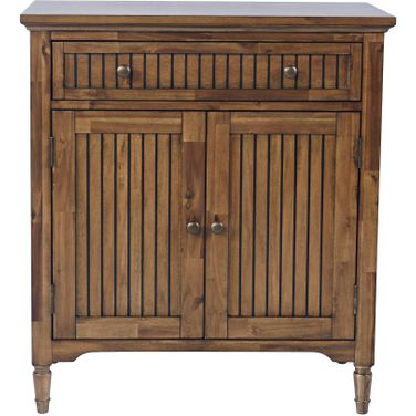 Bridgton 32 Inch Slat Panel Door Accent Cabinet Storage with Adjustable Shelves In Chestnut