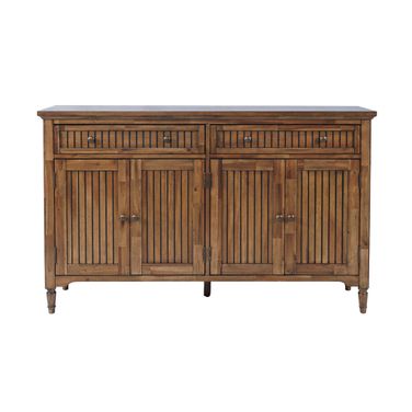 Bridgton 58 Inch Slat Panel Door Sideboard Cabinet Storage with Adjustable Shelves In Chestnut
