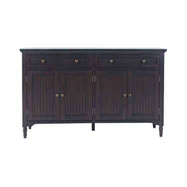 Bridgton 58 Inch Slat Panel Door Sideboard Cabinet Storage with Adjustable Shelves In Mahogany