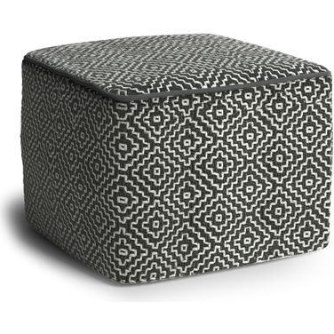 Briella Recycled PET Polyester Square Woven Outdoor/Indoor Pouf In Grey and White