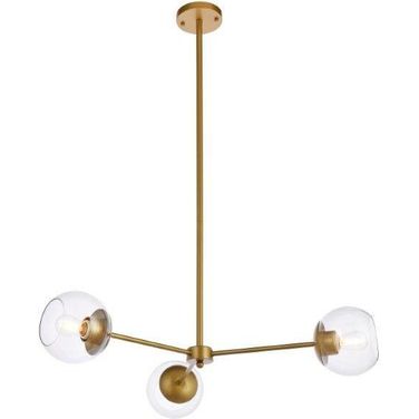 Briggs 32 Inch Pendant In Brass With Clear Shade