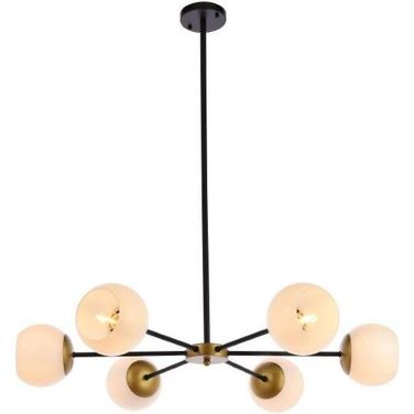 Briggs 36 Inch Pendant In Black And Brass With White Shade