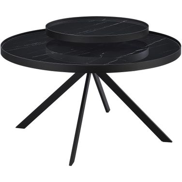 Briggs Round Marble Printed Glass Top Coffee Table In Black