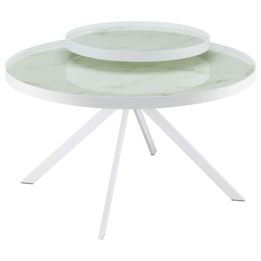 Briggs Round Marble Printed Glass Top Coffee Table In White