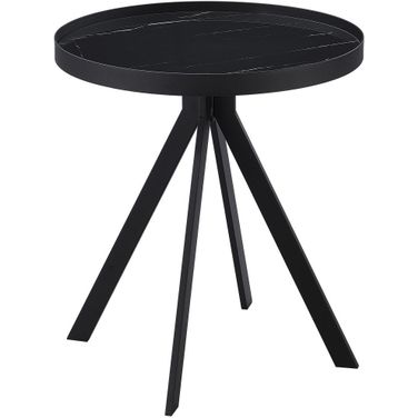 Briggs Round Marble Printed Glass Top End Table In Black