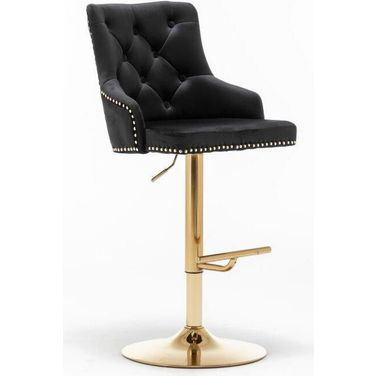 Brightcast 2 Piece Velvet Tufted Gold Bar Stools In Black