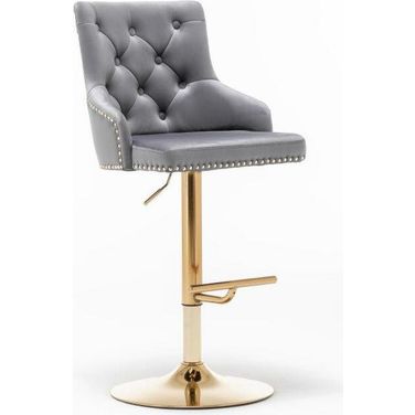 Brightcast 2 Piece Velvet Tufted Gold Bar Stools In Dark Gray