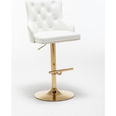 Brightcast 2 Piece Velvet Tufted Gold Bar Stools In White