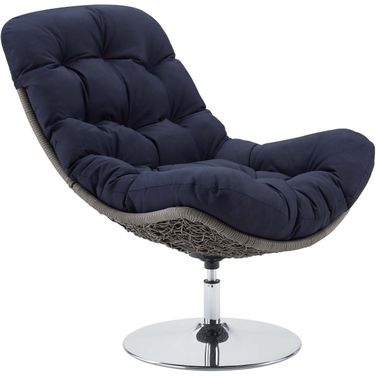 Brighton Light Gray Navy Wicker Rattan Outdoor Patio Swivel Lounge Chair EEI-3616-LGR-NAV