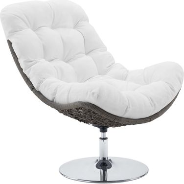 Brighton Light Gray White Wicker Rattan Outdoor Patio Swivel Lounge Chair