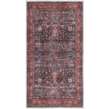 Brilliance Machine Washable 2' x 3'9" Indoor Rug In Brick and Navy