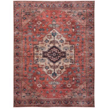 Brilliance Machine Washable 5'3" x 7'3" Indoor Rug In Rust and Multi