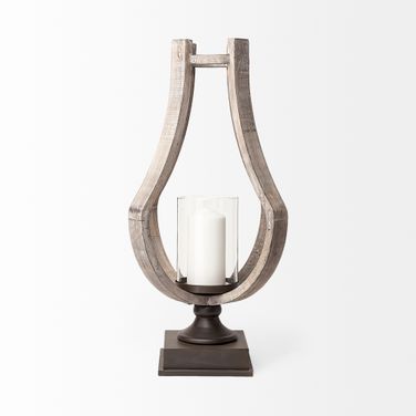 Brillion Large Wood Metal Table Candle Holder In Brown