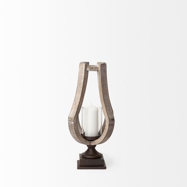 Brillion Small Wood Metal Table Candle Holder In Brown