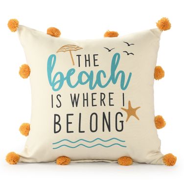 Brine 20" x 20" Ayre The Beach is Where I Belong Indoor/Outdoor Throw Pillow In Beige and Orange