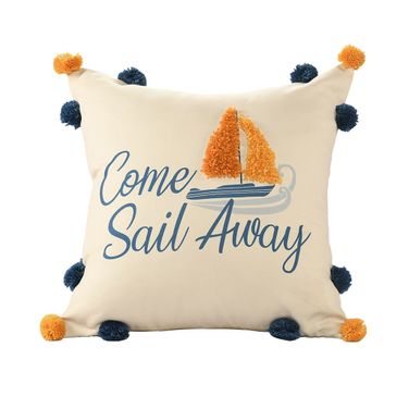 Brine "Come Sail Away" Throw Pillow Cover In Navy and Orange
