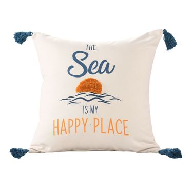 Brine "Sea Is My Happy Place" Throw Pillow Cover In Navy and Golden Yellow
