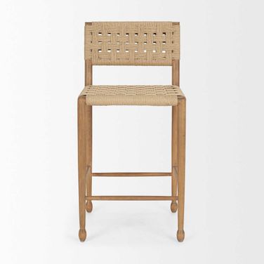 Brinley Counter Stool with Woven Paper Rope and Wood Frame In Brown