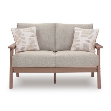 Brinnalli Outdoor Loveseat with Cushion In Driftwood