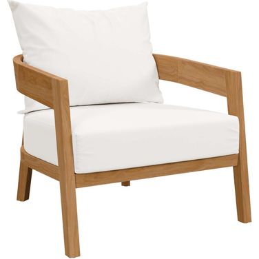 Brisbane Teak Wood Outdoor Patio Armchair In Natural White