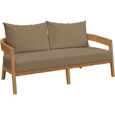 Brisbane Teak Wood Outdoor Patio Loveseat In Light Brown