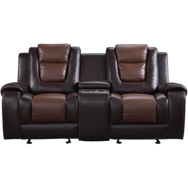 Briscoe Light And Dark Brown Double Glider Reclining Console Loveseat