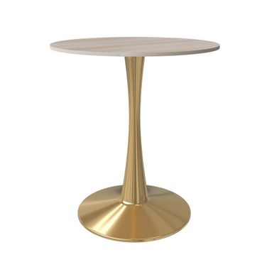 Bristol 24 Inch Round Dining Table with MDF Top In Gold and Marble White
