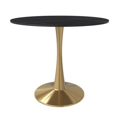 Bristol 31 Inch Sintered Stone Top Round Dining Table In Gold and Black