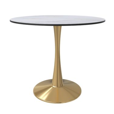 Bristol 35 Inch Round Dining Table In Gold and White