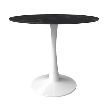 Bristol 35 Inch Sintered Stone Top Round Dining Table In White and Black