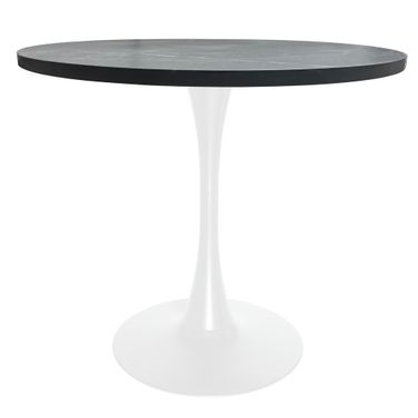 Bristol 36 Inch Marbleized MDF Top Round Dining Table In White and Black
