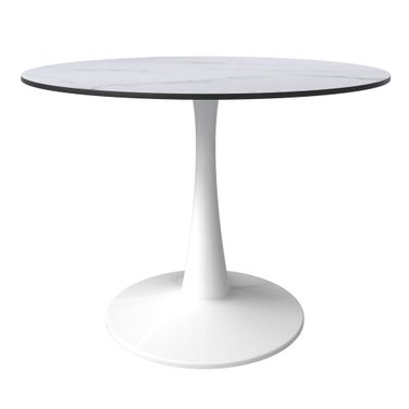 Bristol 40 Inch Marbled MDF Top Round Dining Table In White