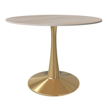 Bristol 40 Inch MDF Top Round Dining Table In Gold and Marble White