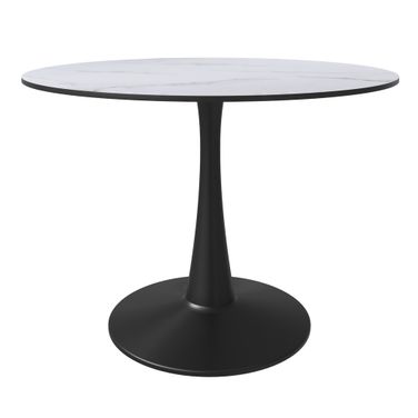 Bristol 40 Inch Round Dining Table with MDF Top In Black and Marble White