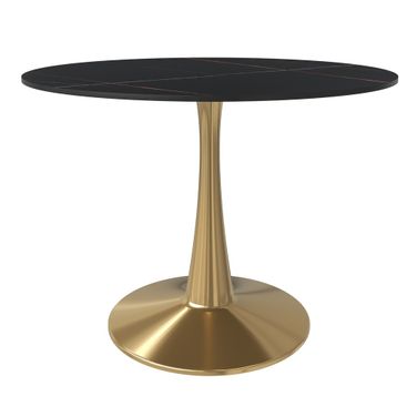 Bristol 40 Inch Sintered Stone Top Round Dining Table In Gold and Black