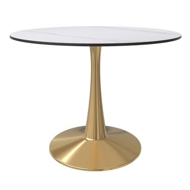 Bristol 40 Inch Sintered Stone Top Round Dining Table In Gold and White